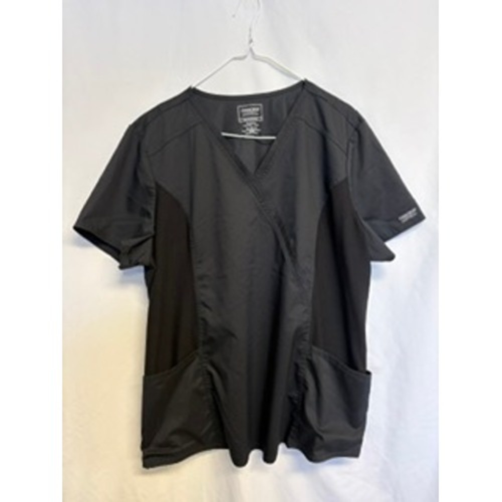 Cherokee Workwear Revolution‎ Black Mock Wrap Scrub Top XL Side Zippers Stretch